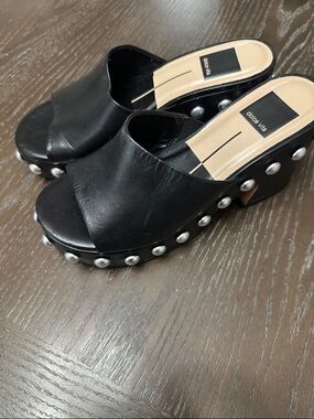 Dolce Vita Black Leather Studded Platform Clogs